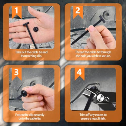 220Pcs Nylon Universal Cable Tie Buckle with Plier, Automotive Zipper Clips, Plastic Rivet T Zip Ties, 50lb+ Heavy Duty Zip Ties, PA66 Car Zip Tie Bumper Fender Liner Splash Shield Engine Cover - color: Ct-220pcs