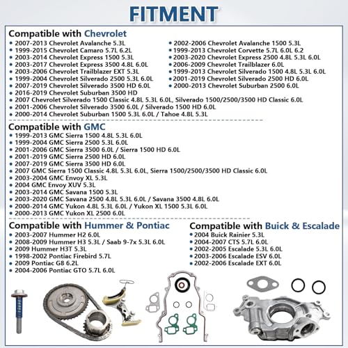 High Volume LS Oil Pump 5.3 Timing Chain Timing Cover Gasket Kit Fit for 2007-2013 Chevy Silverado 1500 Tahoe GMC Sierra Yukon Buick Cadillac 4.8 5.3 6.0 6.2L No VVT