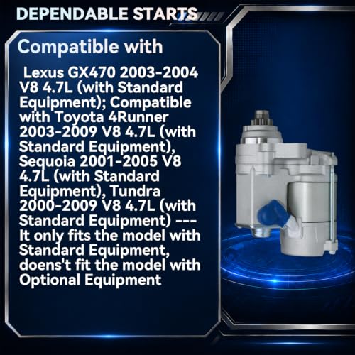 228000-8800 17791N Starter Motor for 2000-2009 Toyota Tundra, 2003-2009 4Runner, 2001-2005 Sequoia & 2003-2004 Lexus GX470, V8 4.7L, 12V 1.4KW 9 Teeth CW - size: 228000-8800