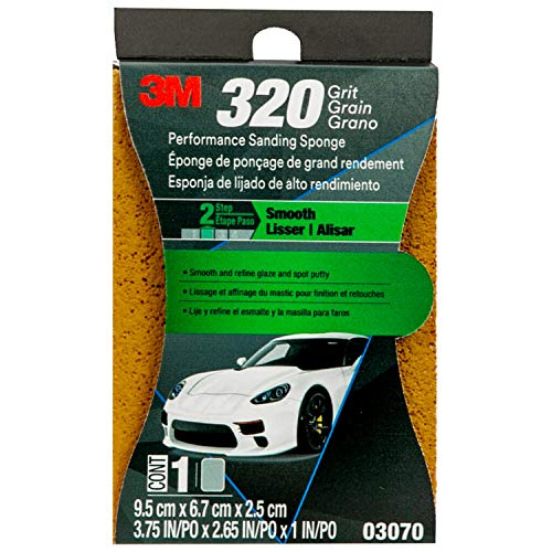 3M Performance Sanding Sponge, 03070, 320 grit, 3.75 in x 2.65 in x 1 in, 1 Per Pack - color: Yellow, size: 3.75 in x 2.65 in x 1 in