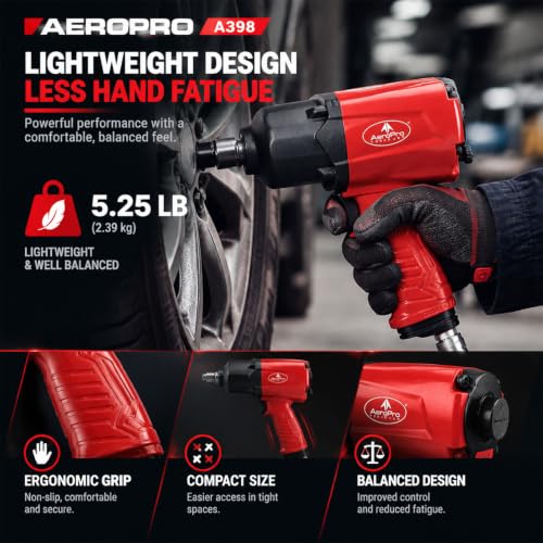 AEROPRO TOOLS 1/2-Inch Aluminum Air Impact Wrench(A398) - style: 1380 ft-lbs | Aluminum Housing