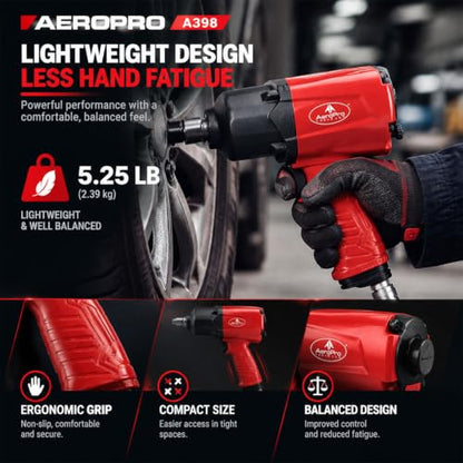 AEROPRO TOOLS 1/2-Inch Aluminum Air Impact Wrench(A398) - style: 1380 ft-lbs | Aluminum Housing