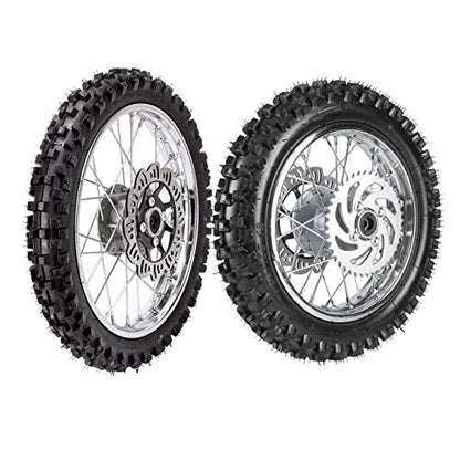 TDPRO 60/100-14(2.50-14) Front & 80/100-12(3.00-12) Rear Wheel Tire Rim With 12mm Bearing & Sprocket and Brake Disc Rotor Assembly for Dirt Pit Bike