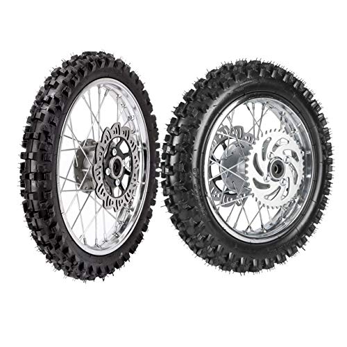 TDPRO 60/100-14(2.50-14) Front & 80/100-12(3.00-12) Rear Wheel Tire Rim With 12mm Bearing & Sprocket and Brake Disc Rotor Assembly for Dirt Pit Bike