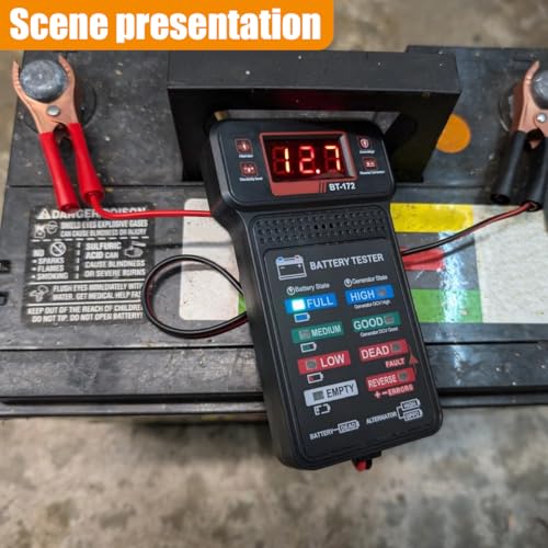 Craedli 12V Car Battery Tester BT-172, Digital Automotive Battery Analyzer & Alternator Charging System Tester with LCD Display and LED Indicators, Voltmeter Diagnostic Tool for Cars Trucks SUV(Black)