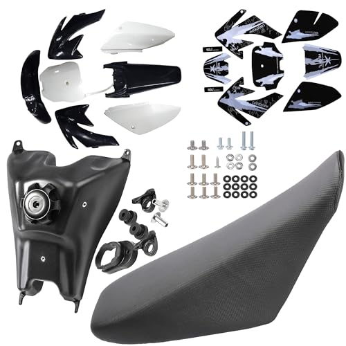 CRF70 Plastic Kit CRF 70 Plastic Fender Kit Plastic Fairing Kit & Graphics Decals & Seat & Fuel Tank Motorcycle Fairing Body Work Kit for CRF70F SSR Thumpstar 140cc Pit Dirt Bike (B/W) - color: B/W