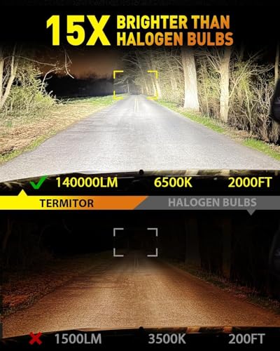 Termitor 𝐏𝐫𝐨-𝐆𝐫𝐚𝐝𝐞 H11 9005 Light Bulbs Combo, 𝟐𝟎𝟎,𝟎𝟎𝟎𝐋𝐌 Brightness, 6500K Bright White Light, DIY Easy Install, 95K+ Hrs, IP68, OE Sizing, Pack Of 4 - size: M1 H11+9005