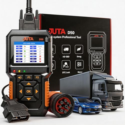 JUTA Heavy Duty Truck Scanner Diesel OBD2 Diagnostic Scan Tool, 2-in-1 Check Engine Code Reader for Car and Truck, Real-Time Data Stream, Battery Test