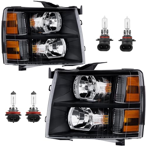KUIPERAUTO Headlight Assembly Compatible with 2007-2013 Chevy Chevrolet Silverado 1500 2500HD 3500HD Front Lamp with Bulb Black Housing/Clear Lens/Amber Corner - color: Black/Clear/Amber