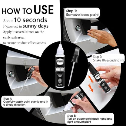 Silver Rim Touch Up Paint - Wheel Repair Kit Curb Rash, Quick And Easy Wheel Scratch Repair, Rim Paint For Car Wheel Repair - style: Silver
