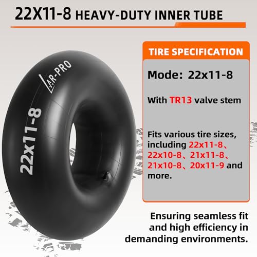 AR-PRO 22x11-8, 21x11-8 Inner Tubes with TR13 Straight Valve Stems for ATV, Lawn Tractor, Garden Trailer, Golf Cart, Snow Blowers, and More - Made from Durable Butyl Rubber (2-Pack) - size: 22x11-8,TR-13