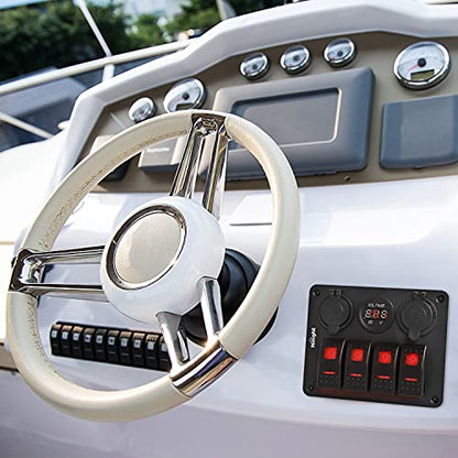 Nilight 4 Gang Rocker Switch Panel SPST On Off 12 Volt Toggle Red - color: Red, size: 4+3 Gang Dual USB