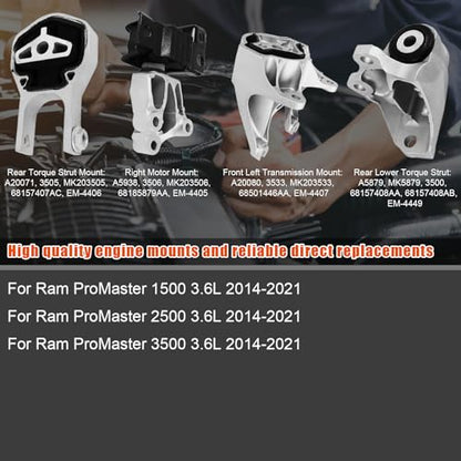 4Pcs Engine Mount For Ram ProMaster 1500/2500/3500 3.6L 2014-2021