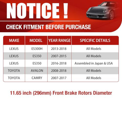 HUSCH Brake Kit Ceramic Brake Pads and Brake Rotors Fit for Toyota - size: 31434+D1293