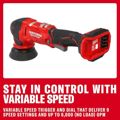 CRAFTSMAN 3 in. Dual Action Buffer Polisher, V20 Brushless Cordless Orbital Polisher, Variable Speed, Tool Only (CMCE130B)