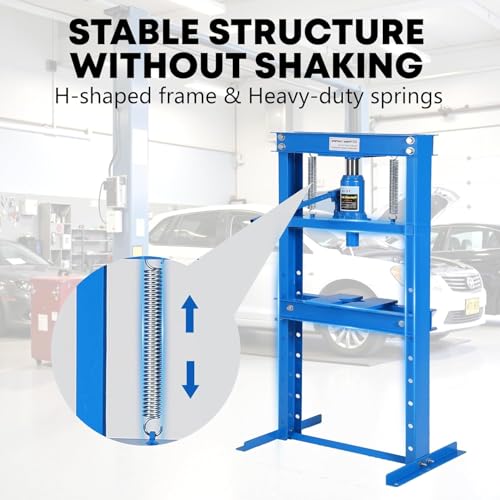 12-Ton Hydraulic h-Frame Shop Press with Adjustable Worktable & Press Plates | Heavy-Duty Press for Bending Straightening Bearing Installation | Ideal for Auto Repair Garages & Workshops,Blue. - color: Blue-12T