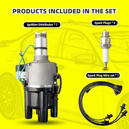 Ignition Distributor w/Cap & Rotor and 4 Iridium Spark Plugs with Wire Set Tune Up Kit 231178003 84-946 Compatible with Volkswagen Beetle Campmobile Fastback Karmann Ghia Rabbit Transporter - size: 84-946