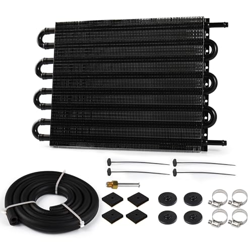 5/16" Transmission Oil Cooler, Aluminium 8 Pass Tube and Fin Cooler Kit Universal Black