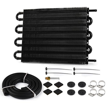 5/16" Transmission Oil Cooler, Aluminium 8 Pass Tube and Fin Cooler Kit Universal Black