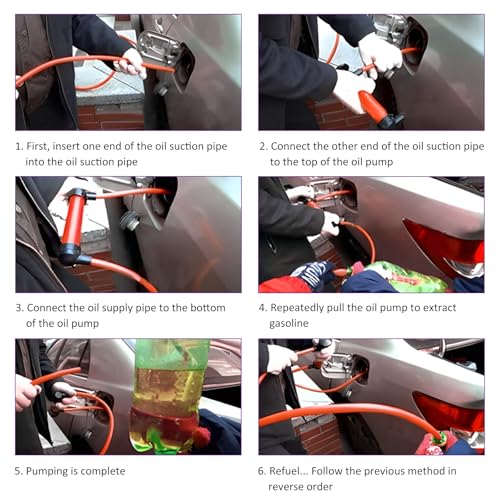 Sun Walker Car Siphon Fluid Transfer Pump, Multi-Use Manual Fuel Extractor Liquid Suction Tool Kit, Universal Hand Inflation Pump for Gas Oil Gasoline Water, Car Accessories