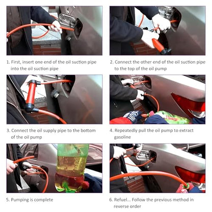 Sun Walker Car Siphon Fluid Transfer Pump, Multi-Use Manual Fuel Extractor Liquid Suction Tool Kit, Universal Hand Inflation Pump for Gas Oil Gasoline Water, Car Accessories
