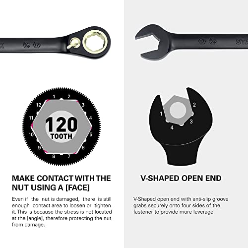 STARWORK TRUE MECHANIC™ 12-Piece 2-in-1 Reversible Ratcheting Wrench Set with Rolling Pouch, 120-Tooth, SAE&Metric - size: 12-Piece 120-Tooth