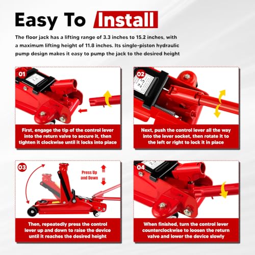2.5 Ton 5500 LBS Low‑Profile Hydraulic Floor Jack, Single Piston Pump