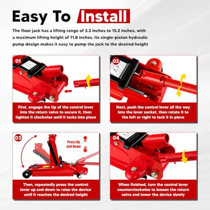 2.5 Ton 5500 LBS Low‑Profile Hydraulic Floor Jack, Single Piston Pump
