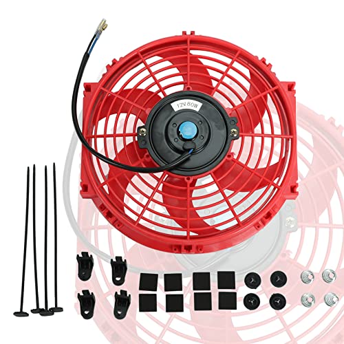 10" inch Slim Fan Push Pull Electric Radiator Cooling 12V Mount Universal Kit Red - color: Red, size: 10 Inch