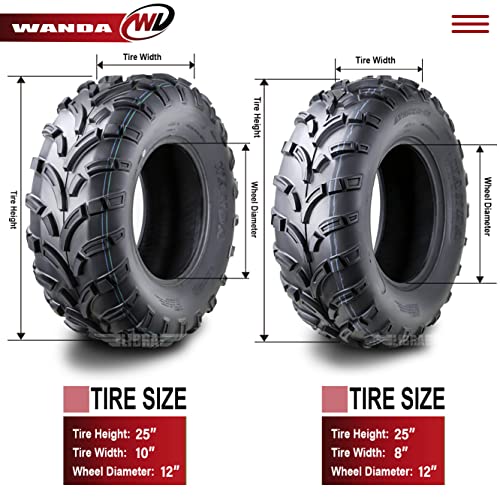 WANDA Set4 ATV/UTV Tires 25x8-12 Front & 25x10-12 Rear 6PR P373-10243/10244 - size: 25X8-12&25X10-12