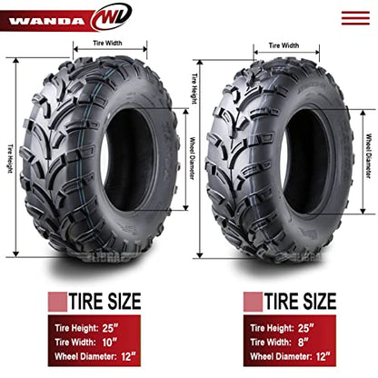 WANDA Set4 ATV/UTV Tires 25x8-12 Front & 25x10-12 Rear 6PR P373-10243/10244 - size: 25X8-12&25X10-12
