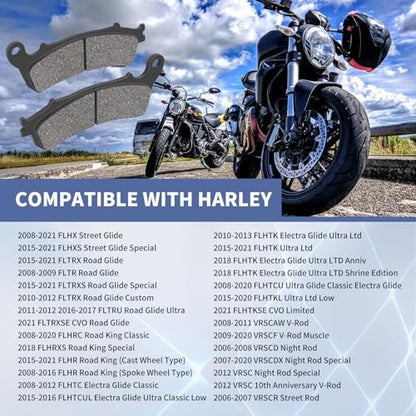 Front and Rear Brake Pads for Harley Road Glide 2008-2021, FLHX Street Glide 2008-2022, Road King 2008-2022, FLHTCU Ultra Classic Electra Glide 2008-2020