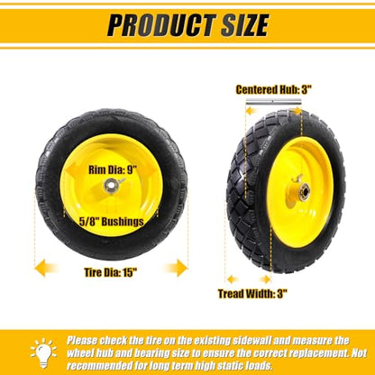 MZREXN 4.80/4.00-8" Wheelbarrow Tires, 15" Flat Free Tire and Wheel - color: Yellow-2pcs