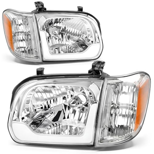 AUTOSAVER88 LED DRL Headlights Compatible with 2005-2006 Toyota Tundra - color: LED - Chrome/Amber/Clear, size: Fit 05-06 Tundra