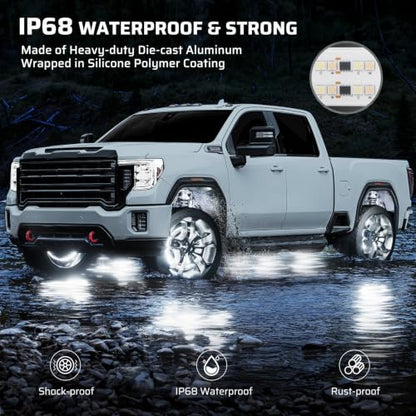 Ehaho 14"-18" Super Bright Double Row Pure White Wheel Lights, Wheel Ring Lights with Remote Control and Turn & Braking Signal Compatible with Various Trucks SUV Car（4PCS） - size: 4 Wheel-14"-18" 2-Row Pure White