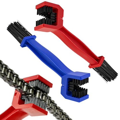 2PCS Motorcycle Chain Washer, Double-Ended Chain Gear Cleaning Tool w/Three-Sided & Long Bristles, Chains Crankset Brush Dirt Cleaner for Motorcycle Bicycle Mountain Bike (Red+Blue) - color: 2 PCS, Red+Blue