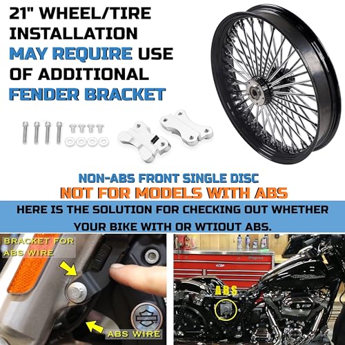 FatFlex Front Wheel for Harley Softail Dyna 21” x 3.5” Single Disc - color: 21*3.5'', Black+Chrome+Black（NON-ABS)