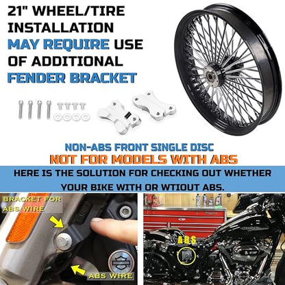 FatFlex Front Wheel for Harley Softail Dyna 21” x 3.5” Single Disc - color: 21*3.5'', Black+Chrome+Black（NON-ABS)