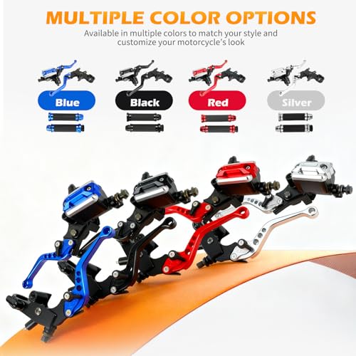DREAMIZER Universal 7/8" 22mm Motorcycle Handlebar Brake Master Cylinder Clutch Levers CNC Left & Right Set + Hand Grips Compatible with Harley Honda Kawasaki Yamaha Suzuki (Red) - color: Red