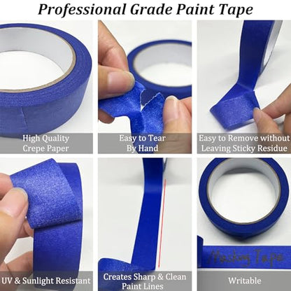 Premium Painters Tape, 10 Rolls Blue Tape Painters Masking Tape for Multi-Purpose, 601yds=10*0.94inch*60.1yds, Craft Adhesive Paint Tape for Walls, DIY Crafts Arts, Labeling, Decoration, Easy Removal - size: 10 Rolls, 0.94" x 60.1 Yds