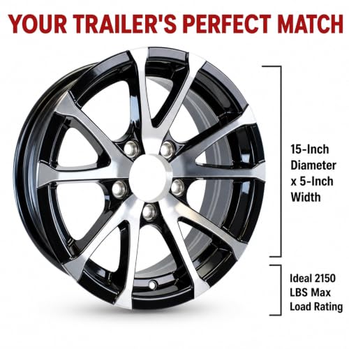 eCustomrim 2-Pack Aluminum Trailer Wheel 15X5 5 Lug T07 V-Spoke Black Rim