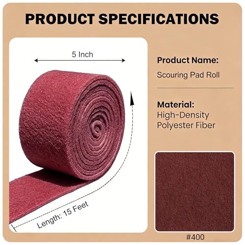 5 Inch *15 Feet 400 Grit Maroon General Purpose Scuff Pads, Scuffing, Hand Scouring Pad, Sanding Pad, Paint Primer Prep Scratch - Surface Preparation Pad for Car Auto Body Woodworking - style: 400 Grit Maroon