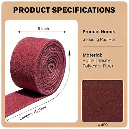 5 Inch *15 Feet 400 Grit Maroon General Purpose Scuff Pads, Scuffing, Hand Scouring Pad, Sanding Pad, Paint Primer Prep Scratch - Surface Preparation Pad for Car Auto Body Woodworking - style: 400 Grit Maroon