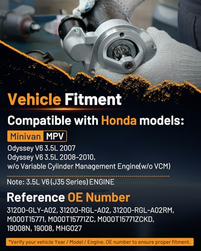 Starter Motor 19008N Fit for Honda Odyssey 2007-2010 V6 3.5L - size: 19008N