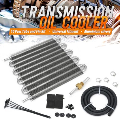 Universal 5/16" Transmission Oil Cooler Kit Aluminium alloy 10 Pass Tube & Fin Sliver - color: Sliver, size: 10 Pass