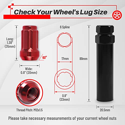 MIKKUPPA M12x1.5 Lug Nuts, Replacement for Chevy Honda Aftermarket Wheel - color: Red