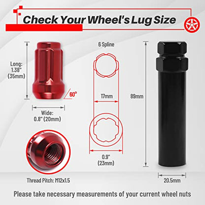 MIKKUPPA M12x1.5 Lug Nuts, Replacement for Chevy Honda Aftermarket Wheel - color: Red