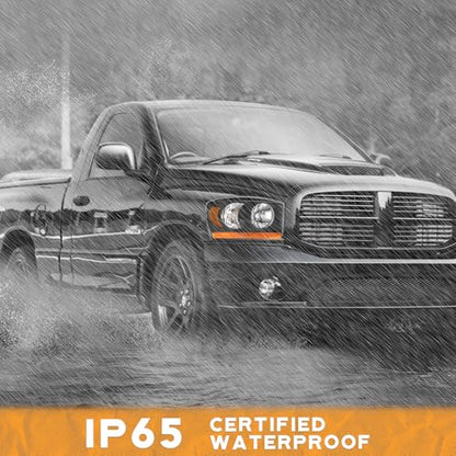 WEELMOTO Black Headlights with Amber Bottom for 2006-2008 Ram 1500-3500 - color: Clear Lens I Black housing I Amber Reflector