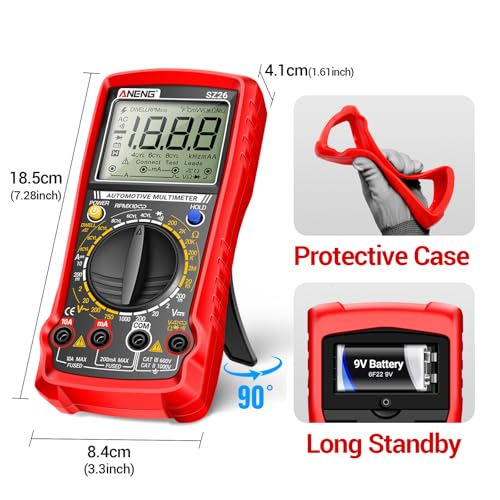 ANENG SZ26 Digital Multimeter, Engine Analyzer, 500-10000 RPM Tachometer - color: Red