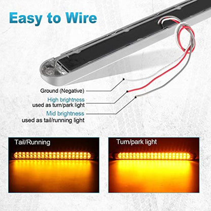 Partsam 2Pcs 17 Inch Amber Led Truck Trailer Light Bar 40 LED Clear Lens Dual Row, 17" Sealed LED Waterproof Submersible Turn Signal Tail Clearance Marker Identification Truck Trailer Light Bar - color: Amber Led